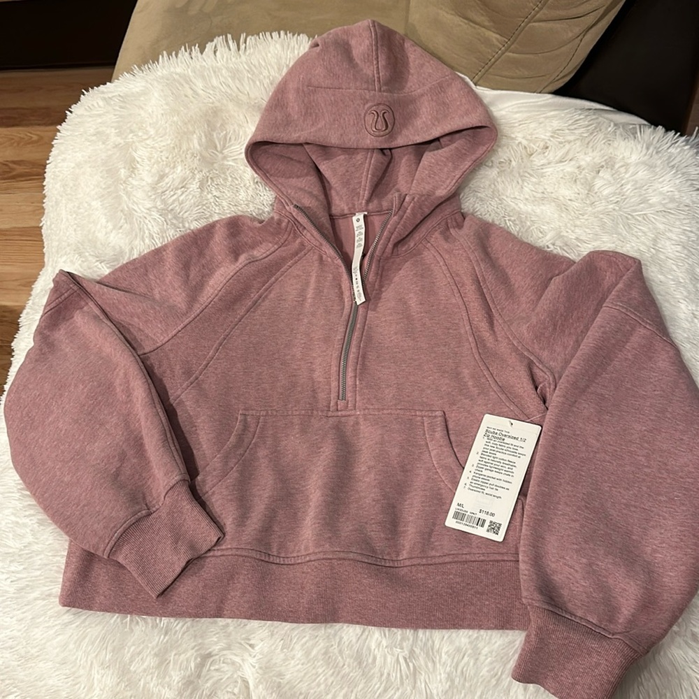 Lululemon M/L Scuba Oversized 1/2 Zip Hoodie in Heathered Pink Taupe